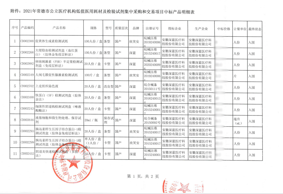 2021年常德市中標通知書-安徽深藍醫療